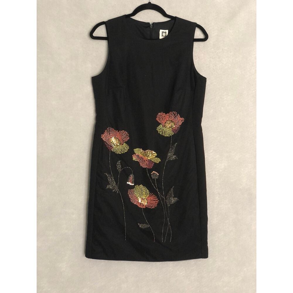 Anne Klein Shift Dress Beaded Embroidered Black Women's Size 4 NEW